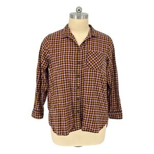 Old Navy Classic Shirt Pink Orange Black Plaid Flannel 100% Cotton XXL